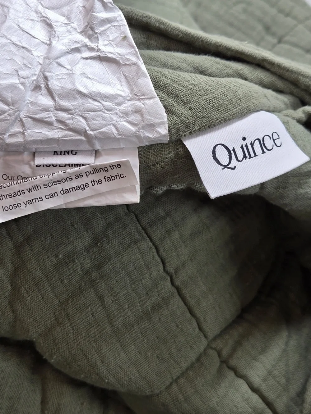QUINCE Organic Cotton Gauze Box Quilt Set King/Cal King Olive 0907